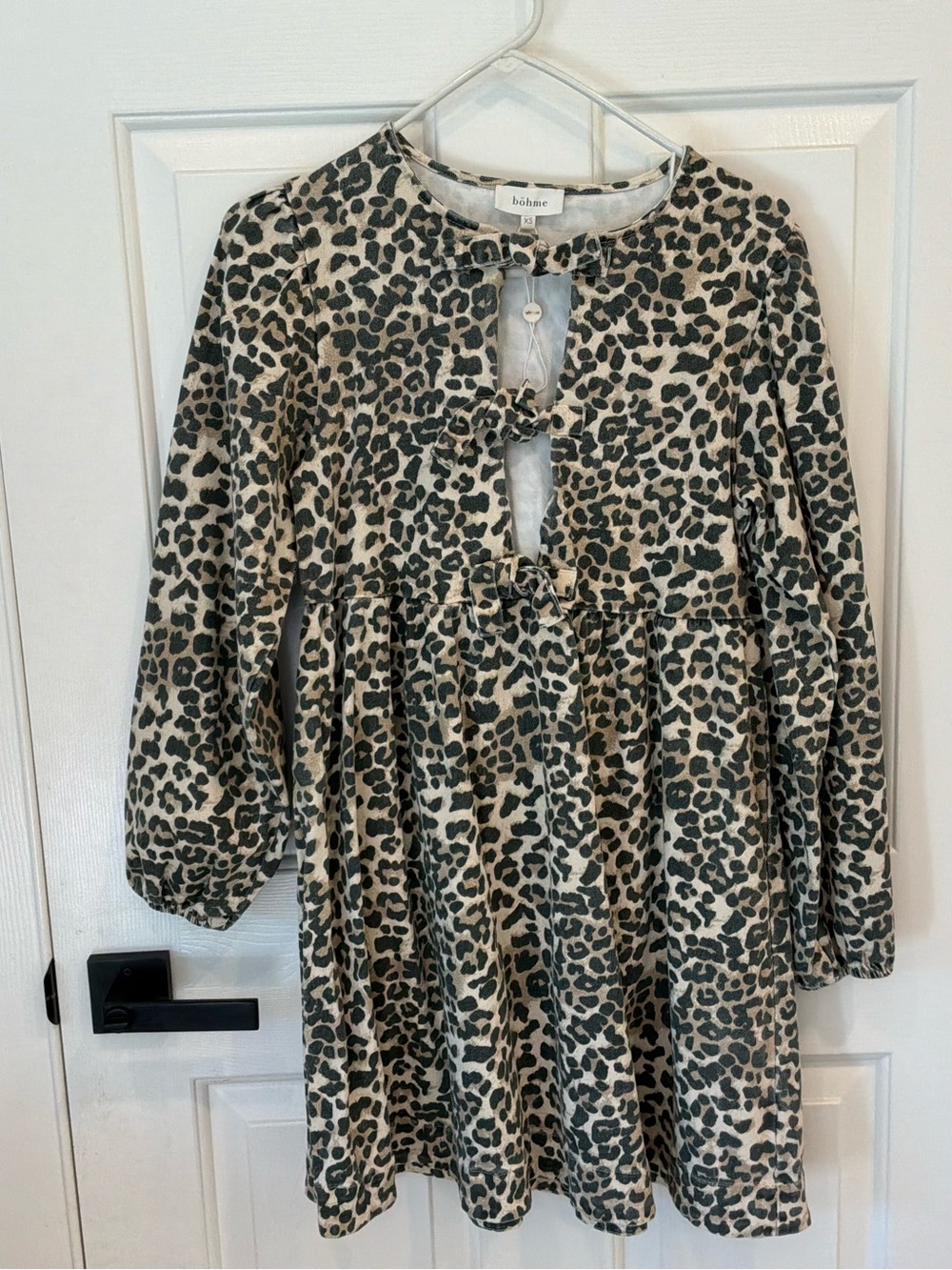 bohme Leopard Print Long Sleeve Mini Dress - Cream & Black